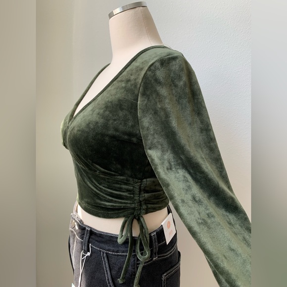 Velvet Wrap Olive Long Sleeve Top - Picture 9 of 13